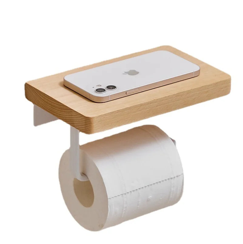 Afralia™ Wood Toilet Paper Holder Tissue Box Facial Tissue Phone Rack Organizer
