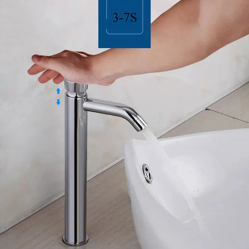 Afralia™ Chrome Plated Self Closing Water Saving Faucet for Bathroom Basin
