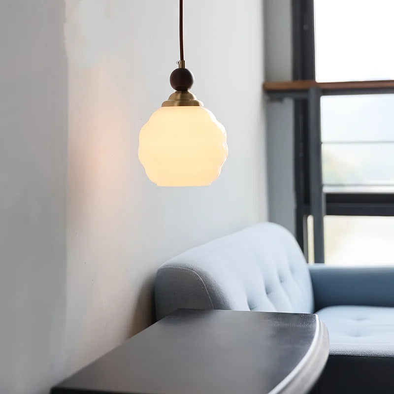 Afralia™ Nordic Glass & Wood LED Pendant Light for Kitchen, Cafe, Bar - Modern Hanging Fixture