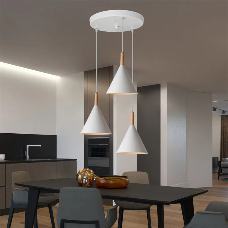 Afralia™ Wood Aluminum Pendant Lights 3-Heads White Chandelier