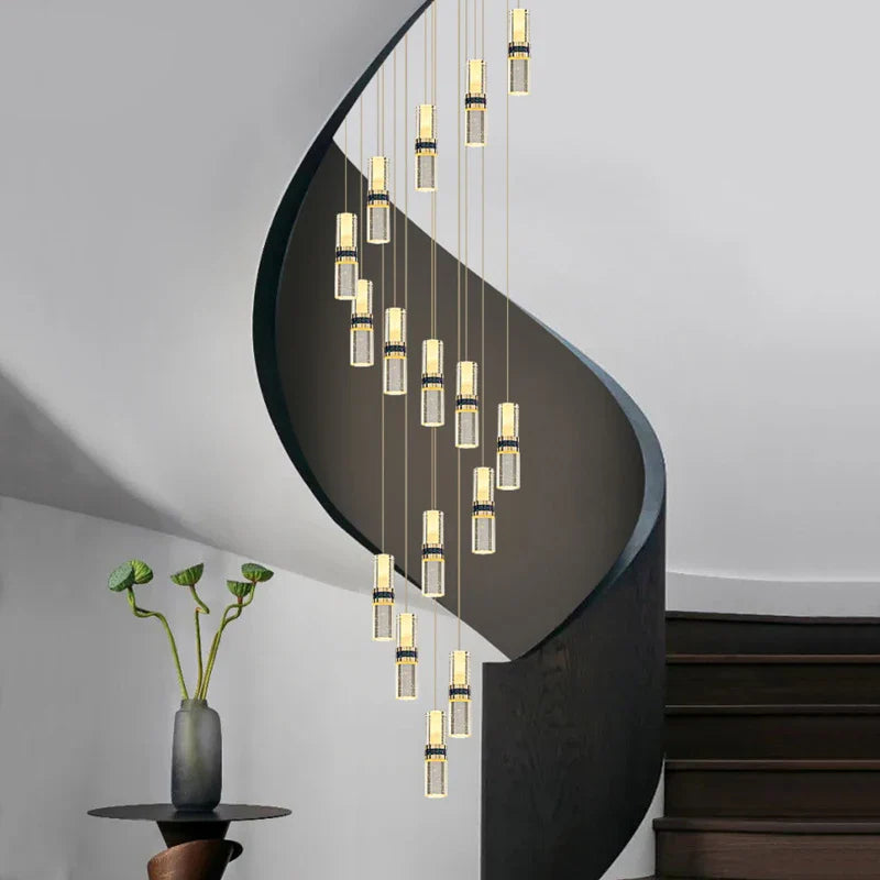 Afralia™ Crystal Columnar Chandelier for Stairway, Bubble Design for Home, Restaurant, or Bar