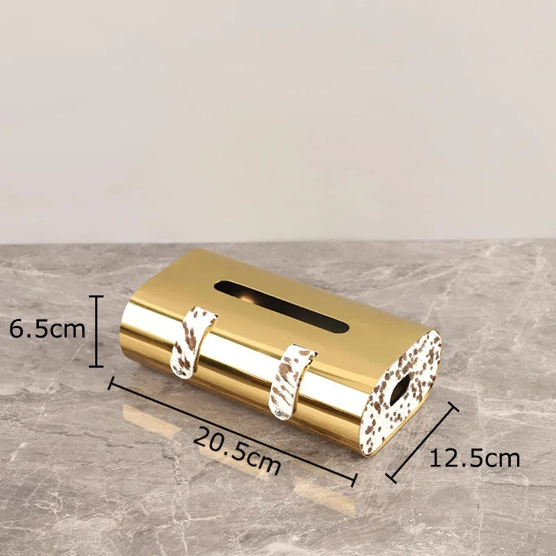 Afralia™ Stylish Dot Texture Tissue Box Holder for Coffee Table, Desk, Bedside, Metal/Leather