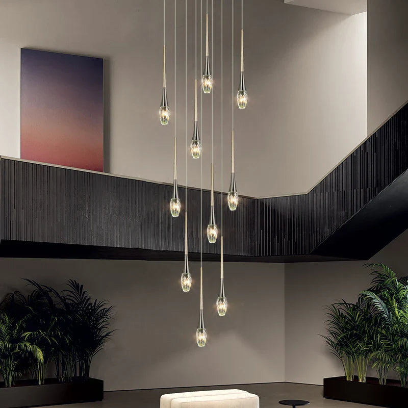 Afralia™ Modern Crystal Long Chandelier for Sales Department, Living Room & Restaurant