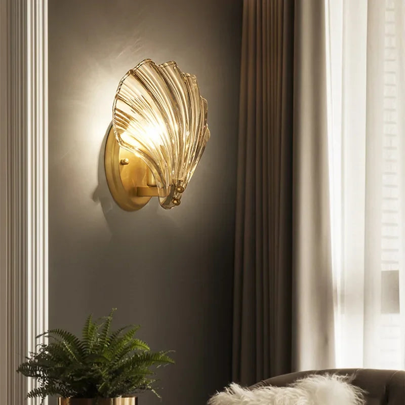 Afralia™ Glass Shell Led Wall Lamp: Modern Hall Sconce with Creative Lighting for Bedroom, Kitchen.