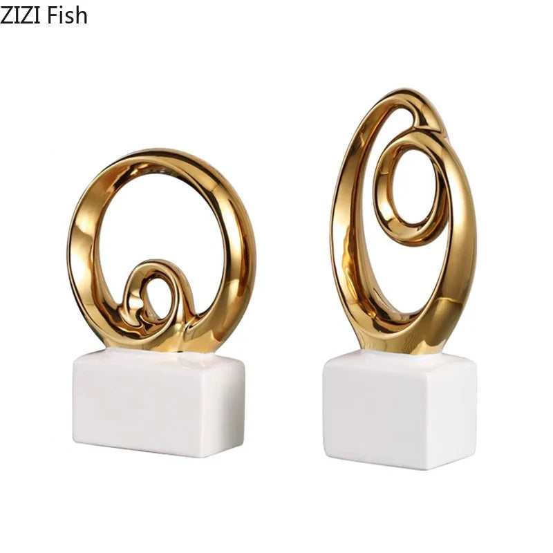 Afralia™ Gold Chain Abstract Ceramic Statue Desk Decoration Ornaments Sculpture Aesthetics