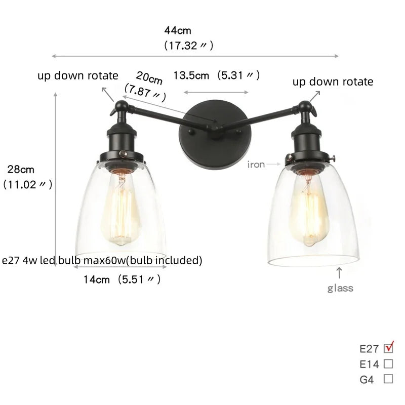 Afralia™ Black LED Wall Sconce 2-Head Lamp for Bedroom Bathroom Mirror
