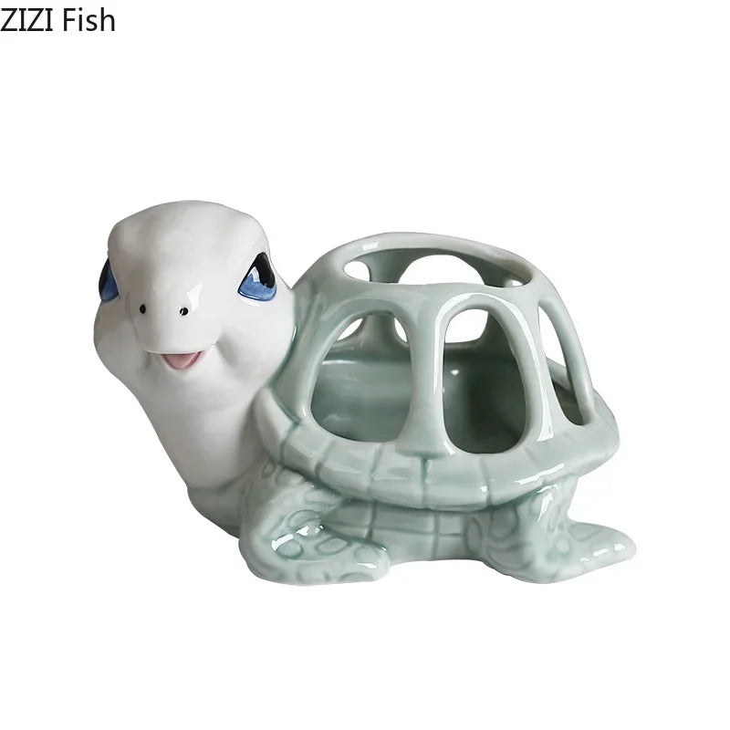 Afralia™ Cartoon Turtle Ceramic Vase for Stylish Table Decor & Flower Arrangement