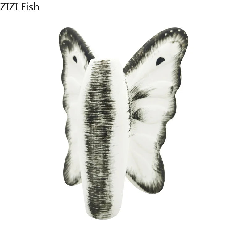 Afralia™ Dark Butterfly Ceramic Vase for Table Decoration and Floral Arrangement