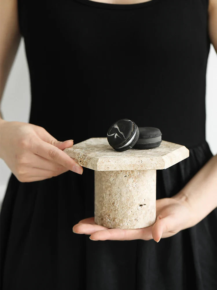 Afralia™ Beige Brown Travertine Hexagon Serving Tray Jewelry Plate Home Party Decor