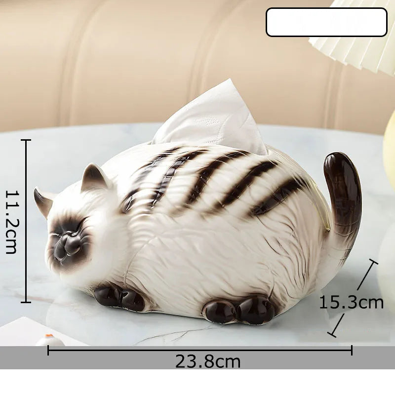Afralia™ Siamese Kitten Ceramic Tissue Box - Creative Desk Decoration