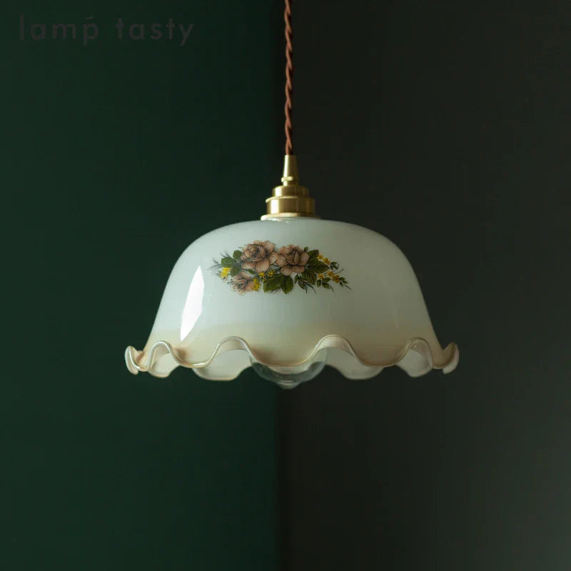 Afralia™ Vintage Glass Flower LED Pendant Light for Home Indoor Decor