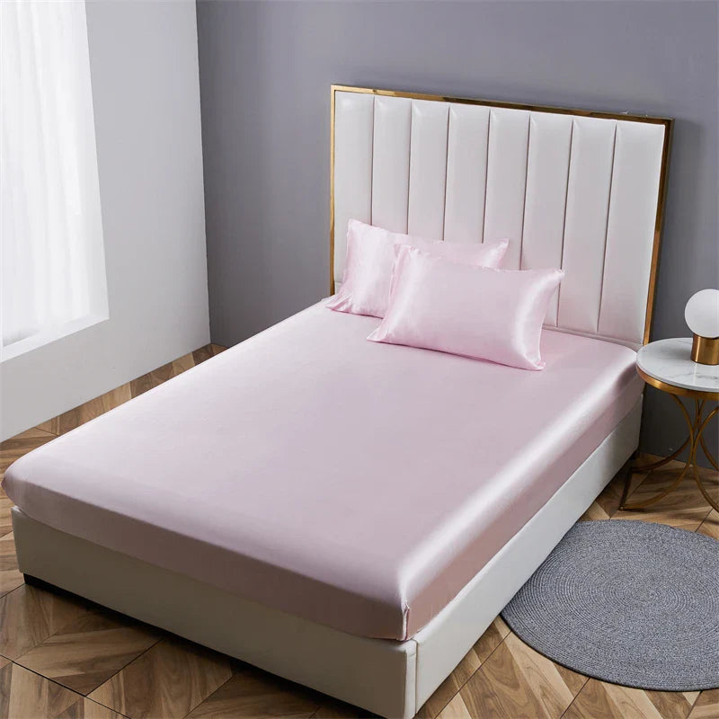 Afralia™ Satin Queen/King Size Fitted Bed Sheet Set Luxurious Soft Silky Elastic Bedsheet