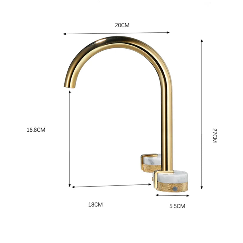 Afralia™ Gold Brass and Marble Widespread Bathroom Faucet 8' Basin Mixer