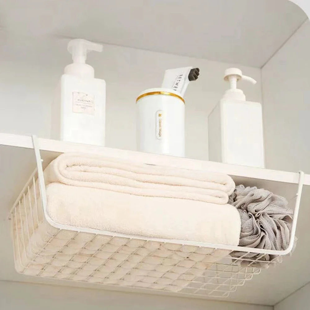 Afralia™ Kitchen Organizer Shelf Desk Storage Rack Mesh Basket Wardrobe Holders