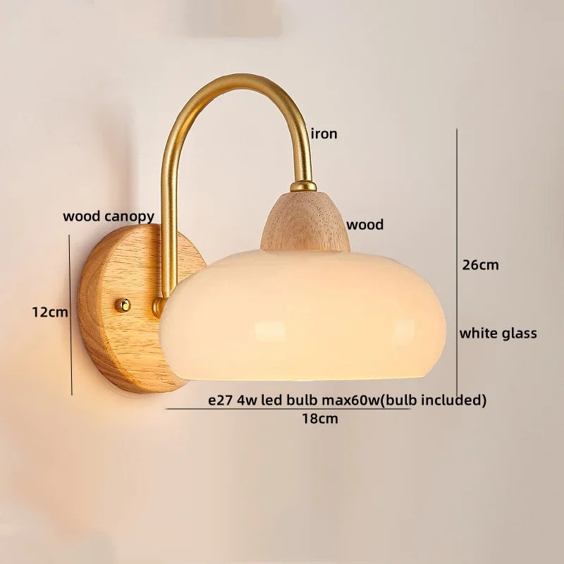 Afralia™ LED Glass Iron Wood Wall Light Fixture Modern Nordic Bedside Lamp