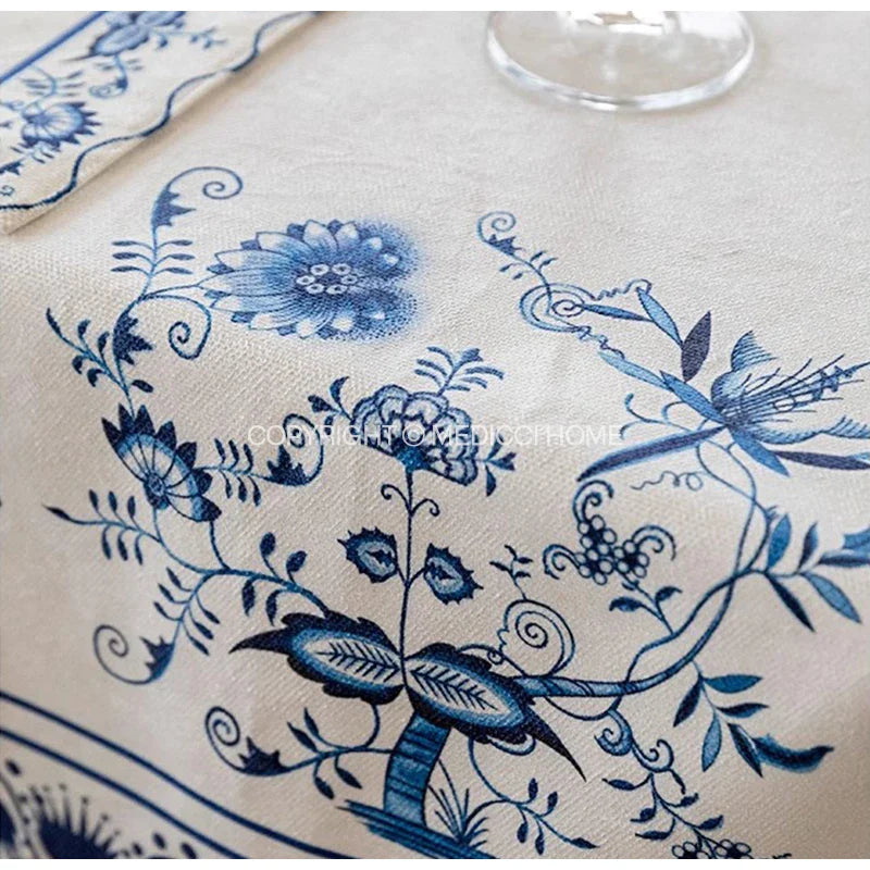 Afralia™ Blue Onion Print Tablecloth Overlay: Luxe French Pastoral Banquet Dining Decoration