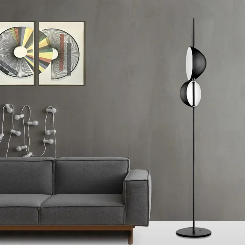 Afralia™ Black Gold LED Floor Lamp Double Lampshade Standing Light