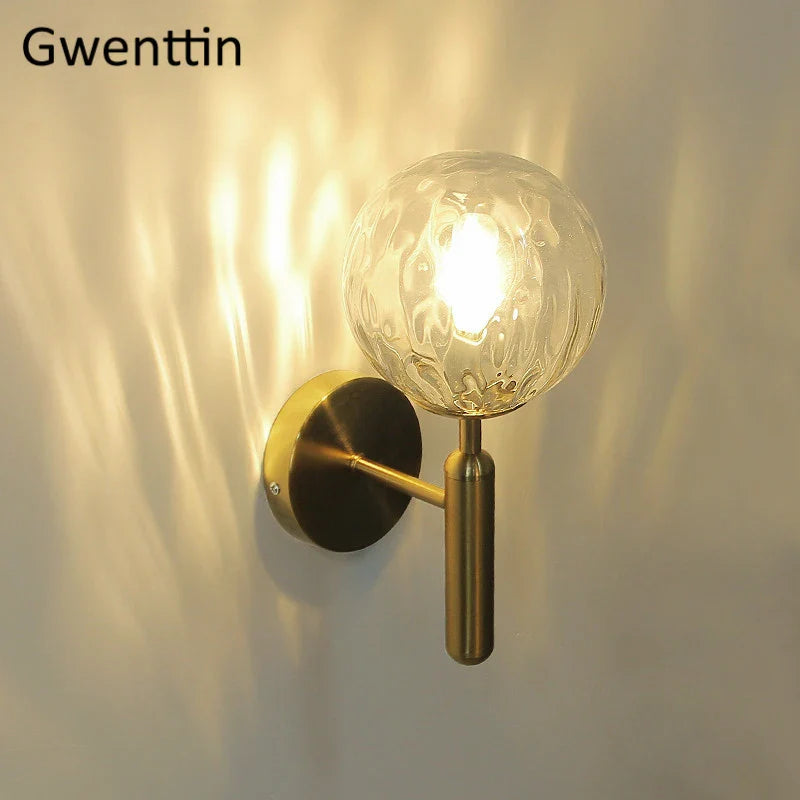 Afralia™ Modern Gold Glass Ball Wall Lamp Sconce for Dining Bathroom Bedroom Lighting