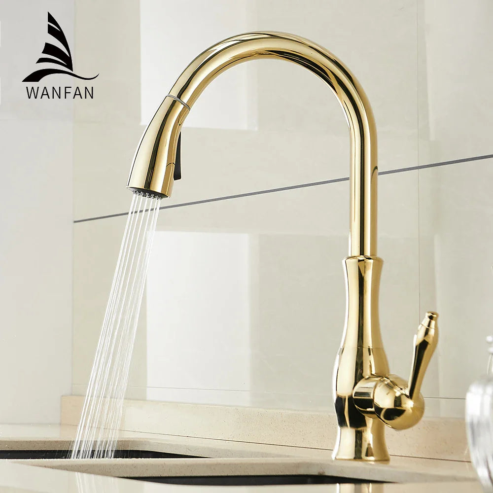Afralia™ Gold Single Handle Pull Out Kitchen Faucet Swivel Water Mixer Tap 866011