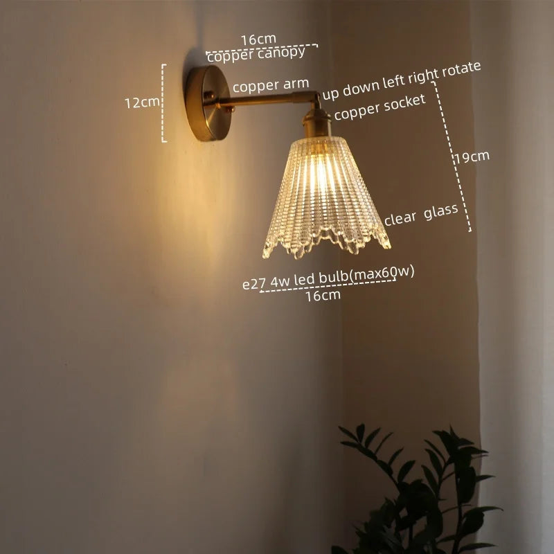 Afralia™ Vintage LED Wall Light Glass Copper Applique Da Parete