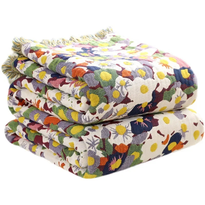 Afralia™ Nordic Floral Cotton Blanket - Soft Summer Throw