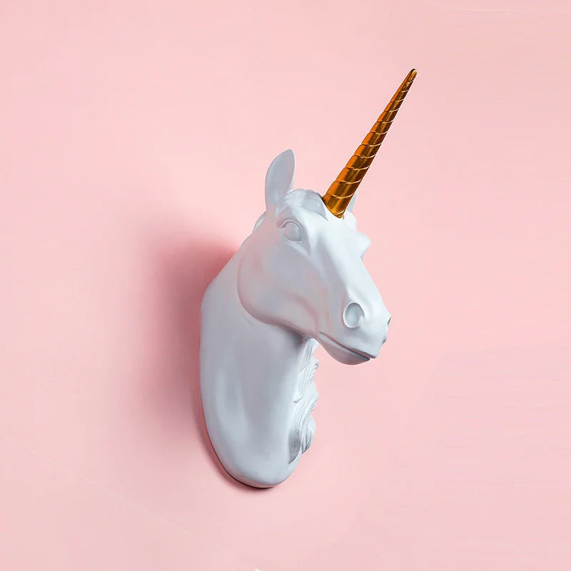 Afralia™ Unicorn Head Wall Mount Decorative Resin Animal Shaped Holder Hook Statuette