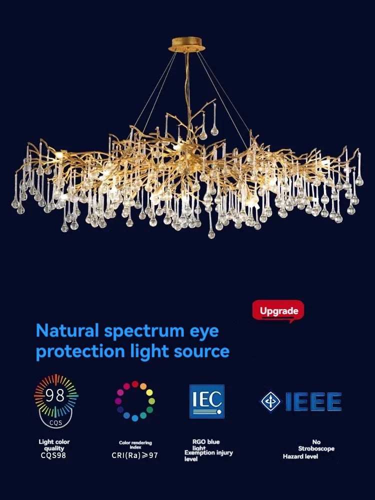 Afralia™ French Crystal Chandelier for Dining Room: Elegant Copper Branch Ceiling Light