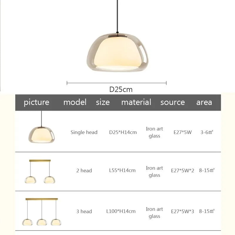 Afralia™ Nordic Glass Pendant Light Cream Jellies 1/2/3 Heads Lamps Living Room Bar Decor