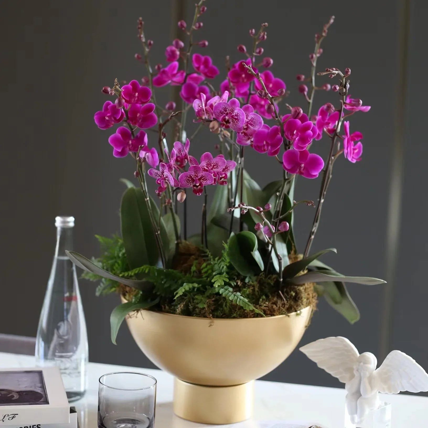 Afralia™ Tall Orchid Flowerpot Vase Golden Metal Balcony Decor Arrangement