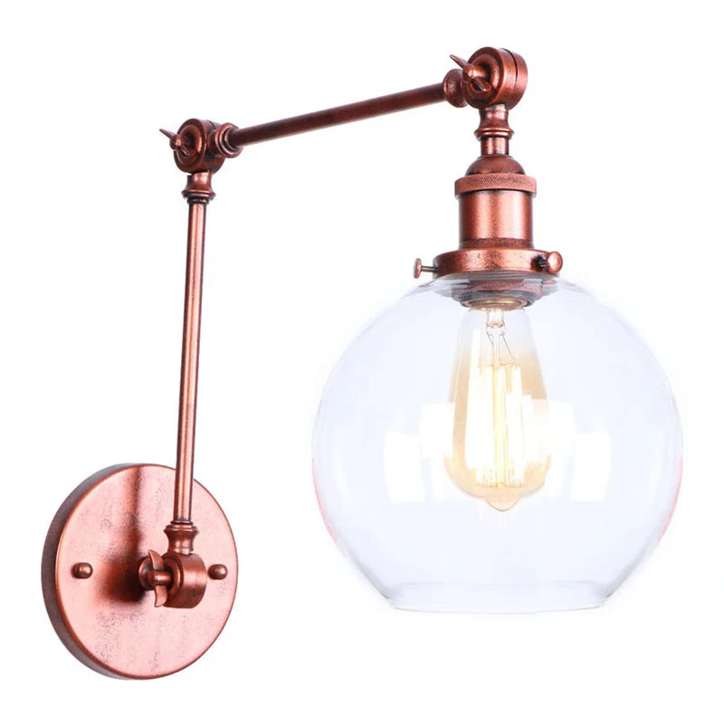 Afralia™ Swing Arm LED Wall Lights Pull Chain Switch Glass Ball Industrial Home Decor