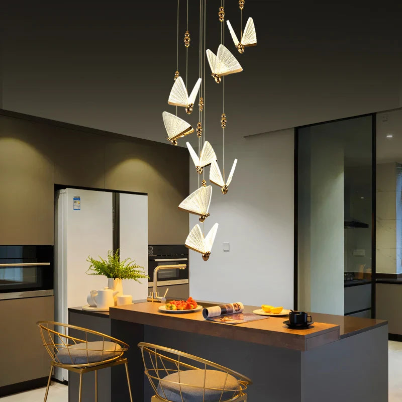 Afralia™ Modern Butterfly Chandelier Lighting for Living Room, Staircase, Bedroom - Indoor LED Lamps