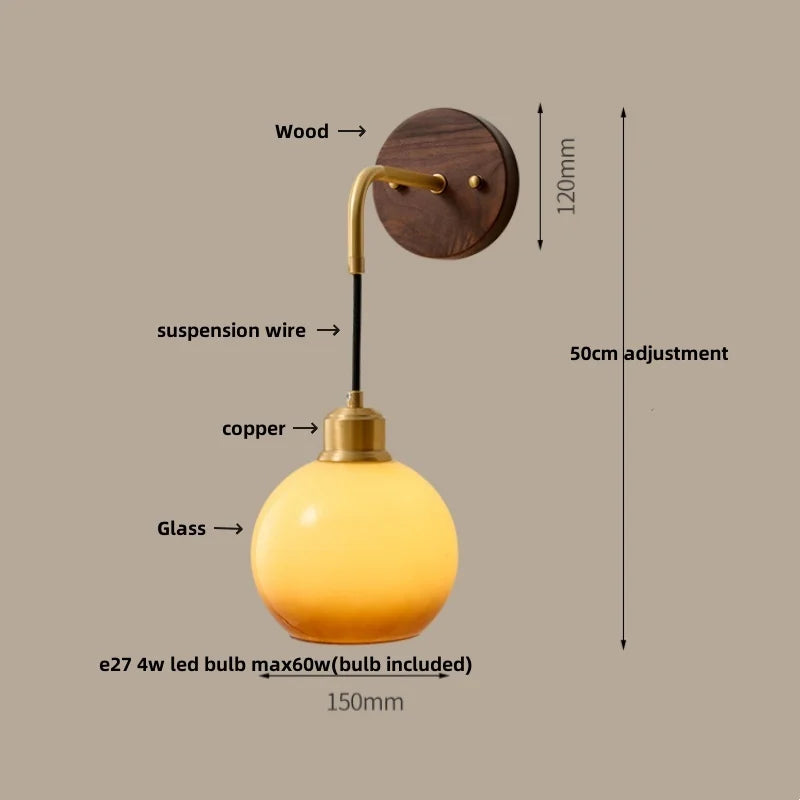 Afralia™ Copper Adjustable LED Wall Light - Modern Nordic Design, Pull Chain Switch, White Glass