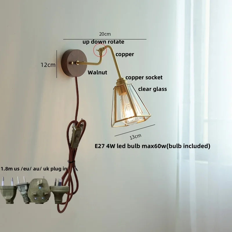 Afralia™ Copper Glass Wall Sconce Amber LED Rotate Modern Bathroom Mirror Light
