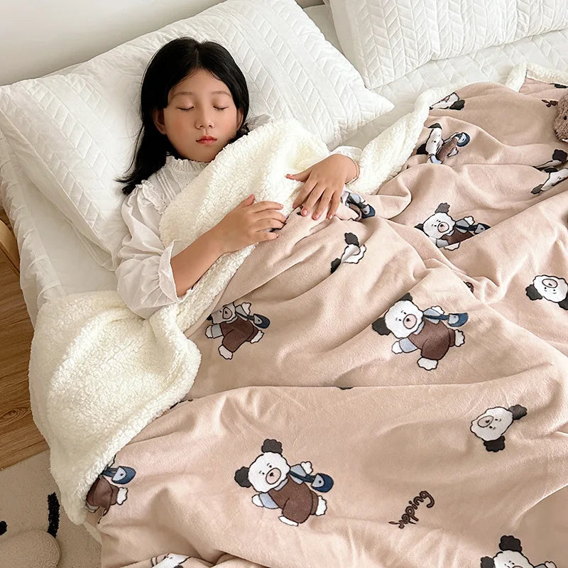Afralia™ Cartoon Lamb Wool Blanket: Double-Layered, Thick & Warm for Children & Adults
