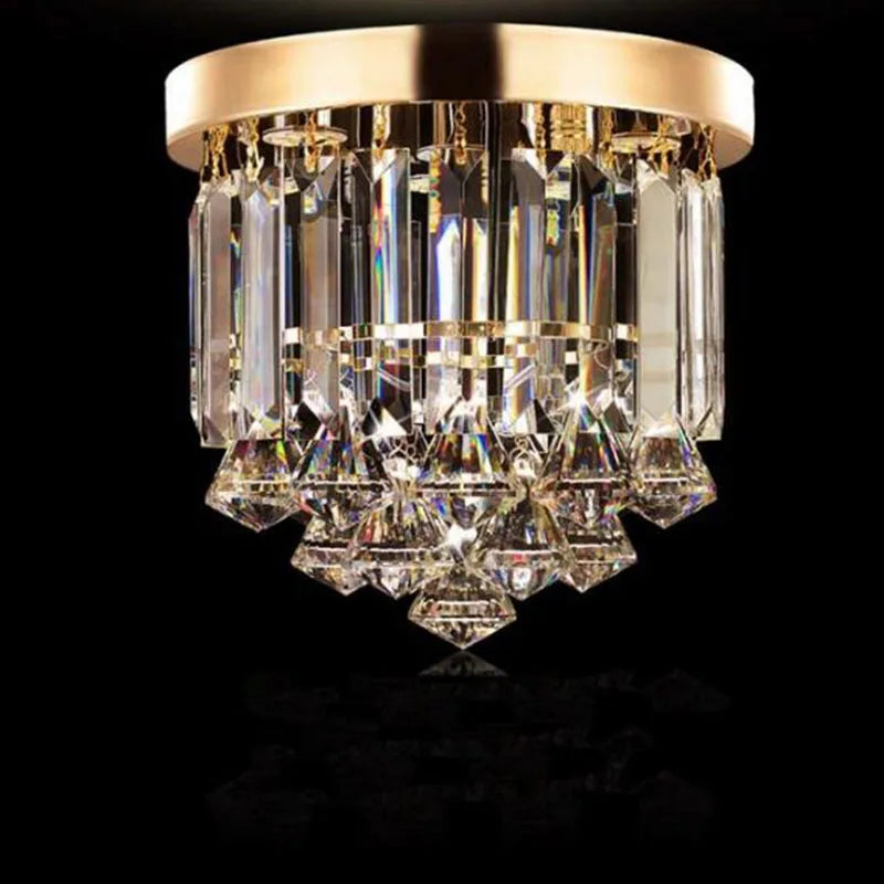 Afralia™ Stainless Steel Crystal Round Ceiling Lights for Hotel Lobby, Bar & Cafe