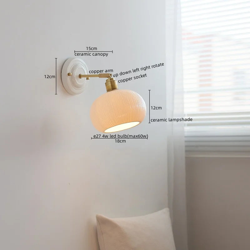 Afralia™ Vintage Ceramic LED Wall Sconce Light with Copper Pull Chain Switch