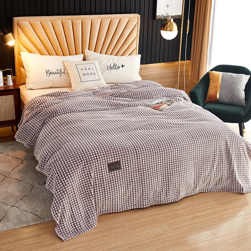 Afralia™ Plaid Double-Sided Coral Fleece Blanket for Bed or Sofa, Cozy Warmth