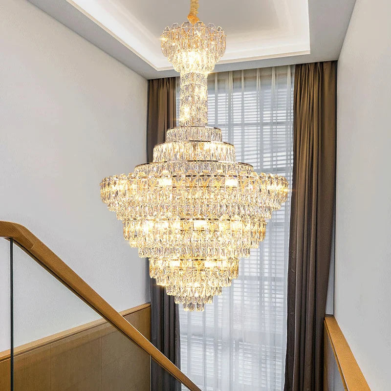 Afralia™ European Crystal Chandelier for Large Living Room, Villa Hollow Hall, Staircase Floor