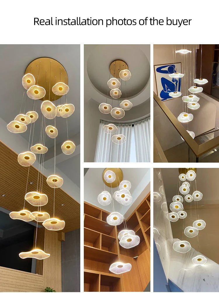 Afralia™ LED Lotus Staircase Chandelier: Modern Design for Hotel Lobby, Villa, Kitchen Lighting