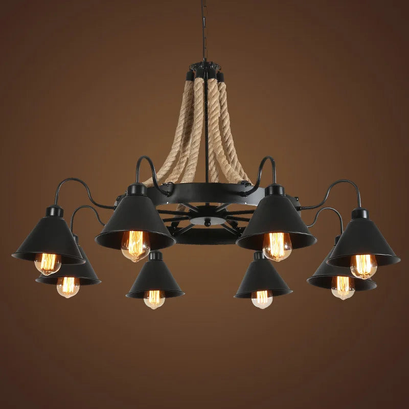 Afralia™ Industrial Hemp Rope Pendant Light with Iron Lampshade