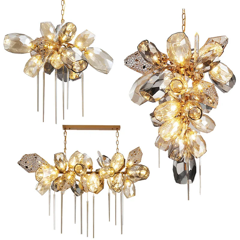 Afralia™ Gold Glass Chandelier: Modern Artistic Personality, High-End Lighting for Living & Dining Room