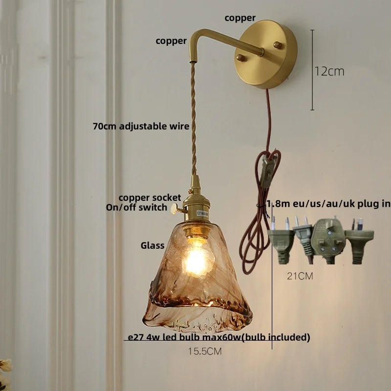 Afralia™ Amber Vintage LED Wall Light Fixture Up Down Rotate Pull Chain Switch