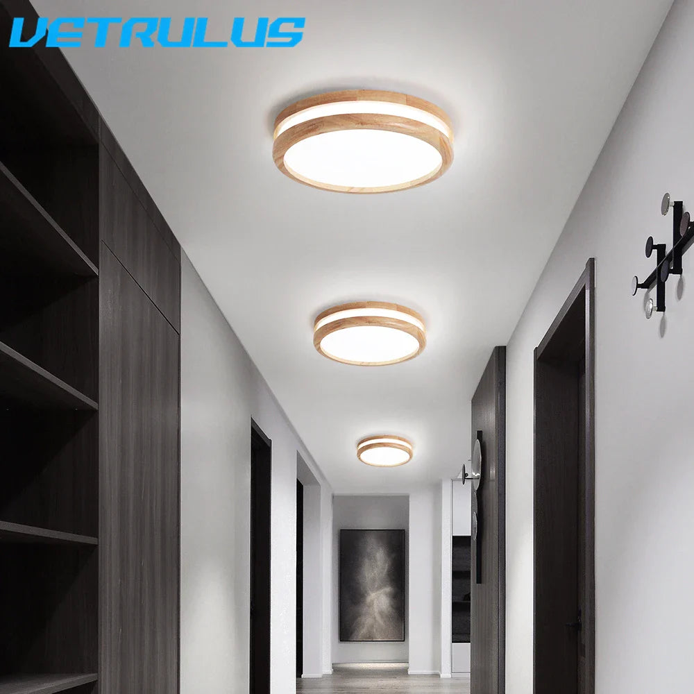 Afralia™ Modern Wood LED Ceiling Lamp 30W Minimalist Chandelier Dining Room Bedroom Light