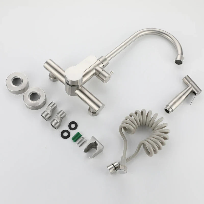 Afralia™ Stainless Steel Kitchen Faucet Wall Mount with Swivel Bidet Sprayer Head.