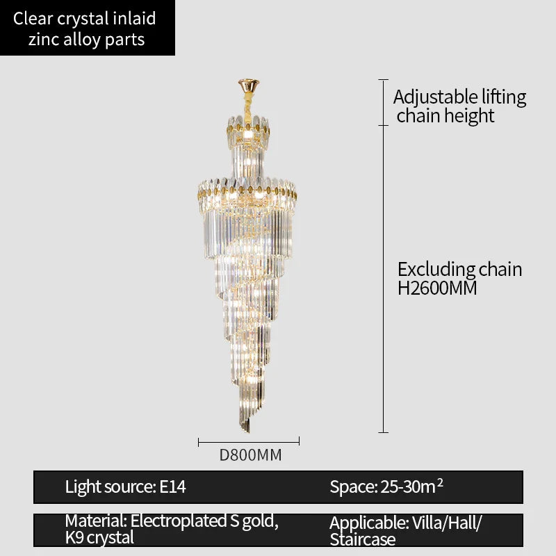 Afralia™ Crystal Chandelier: Luxe Stairwell Lighting for Duplex Villa, Loft, or Living Room