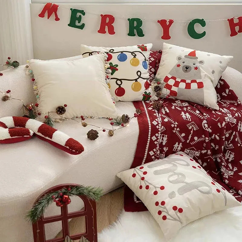 Afralia™ Christmas Bell Red Geometric Tufted Throw Pillow Cover for Holiday Party Home Decor