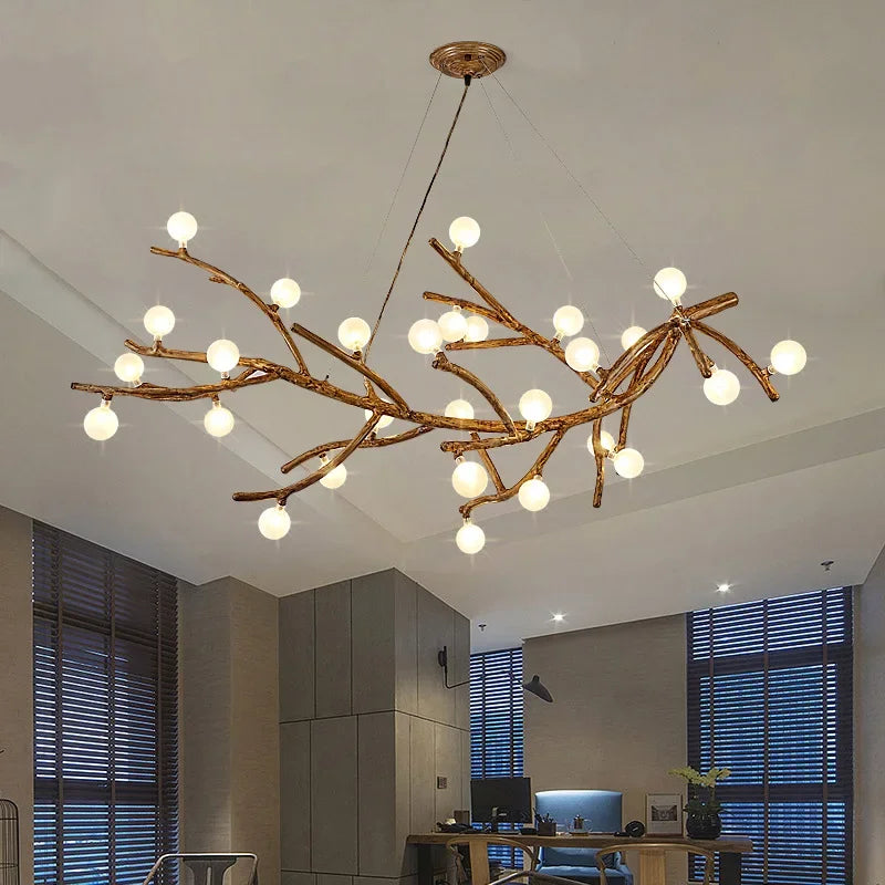 Afralia™ Retro LED Branch Chandelier: Antique Brown Art Pendant Lighting for Living Bedroom Decor