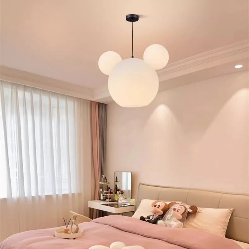 Afralia™ Mickey Mouse Glass Pendant Light - Minimalist Cartoon Bedroom Decor