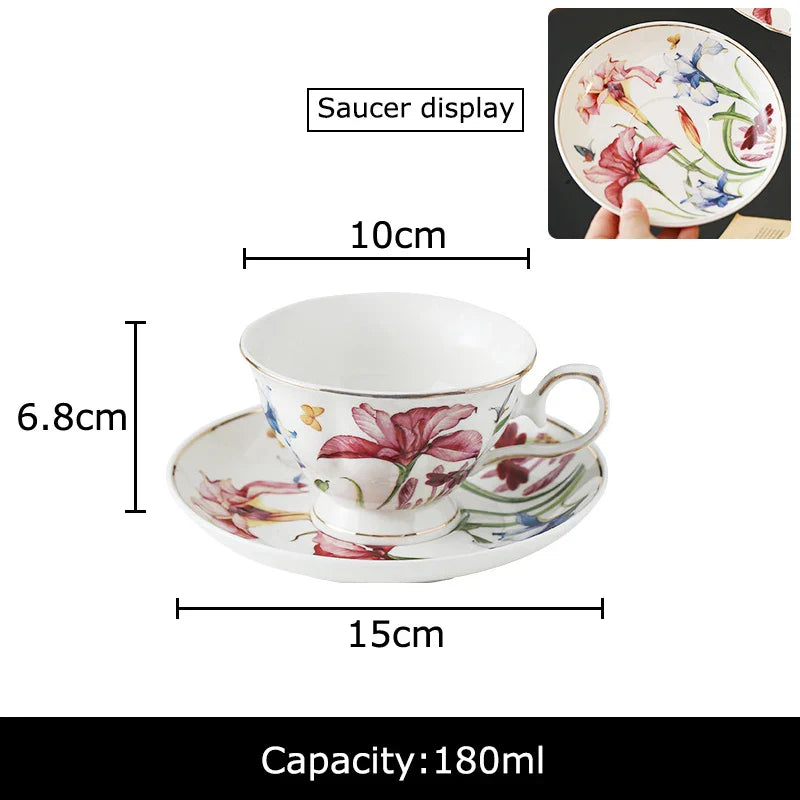 Afralia™ Iris Flower Porcelain Coffee Mug Tea Cup Tableware Set