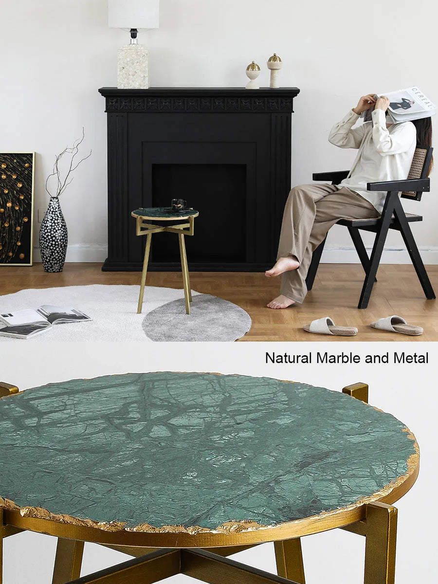 Afralia™ Round Marble End Table Metal Base Luxury Side Table for Living Room